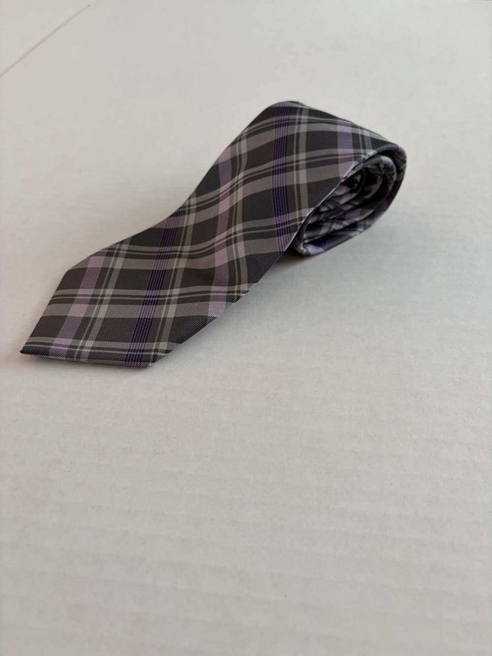 Stafford Plaid Tie Gray Purple Check Classic Mens Necktie
